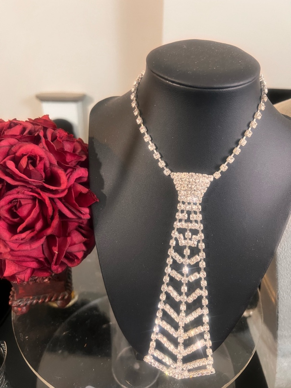 Crystal Cascading Drop Necklace - Silver Tone